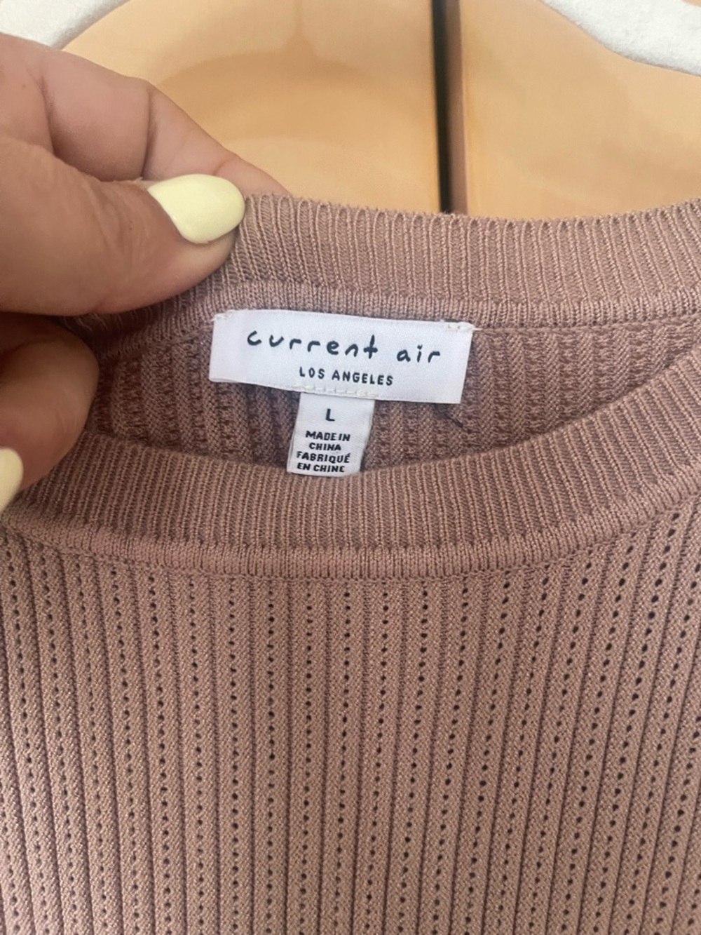 New Ruffle Ribbed Knit Top in Taupe Tan - Picture 5 of 6